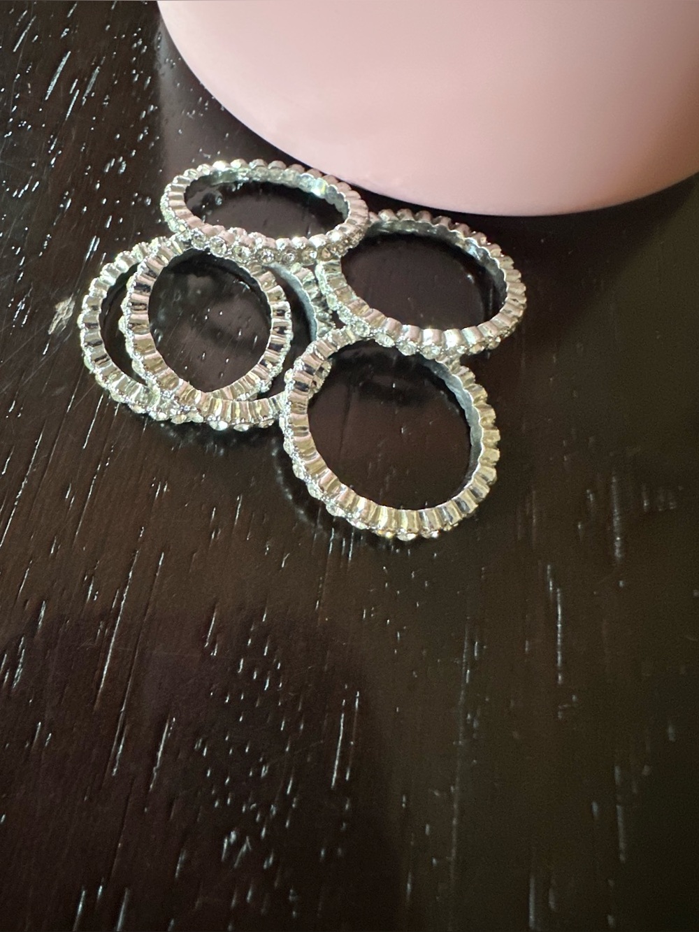 5-Piece Silver Tone Rhinestone Stackable Ring Set - Picture 3 of 5
